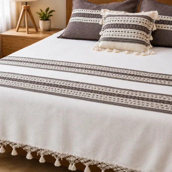 🛏️✨ Set Colcha natural con grecas ✨🛏️