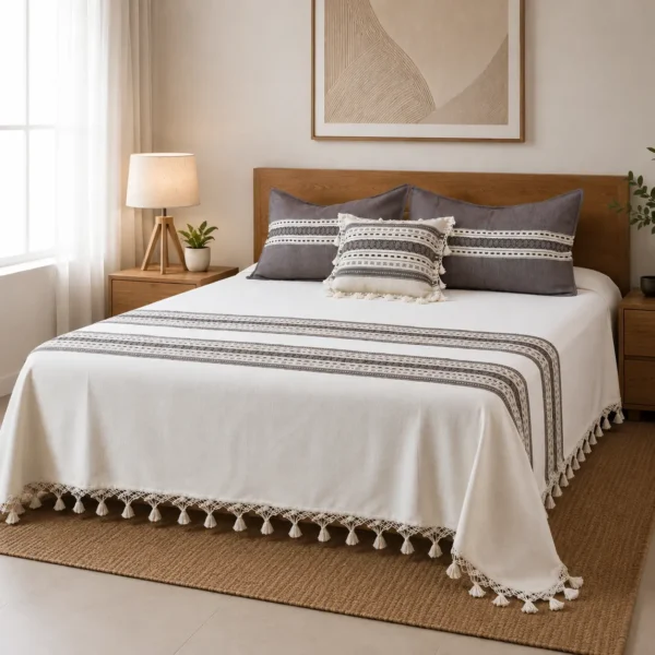 🛏️✨ Set Colcha natural con grecas ✨🛏️