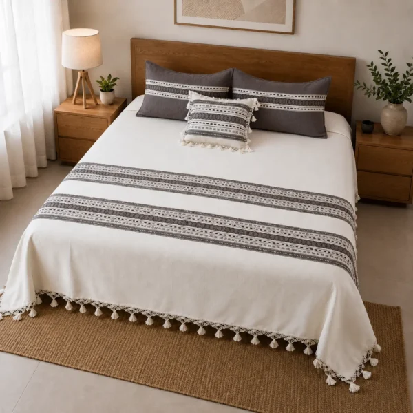 🛏️✨ Set Colcha natural con grecas ✨🛏️